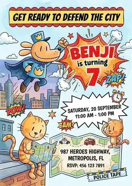 Dog Man Comic Book Birthday Invitation | Editable Digital Template