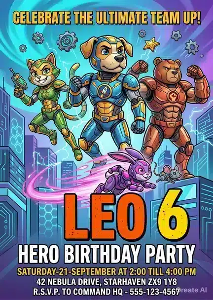 Dog Man Birthday Invitation Template - Editable Kids Party Invite