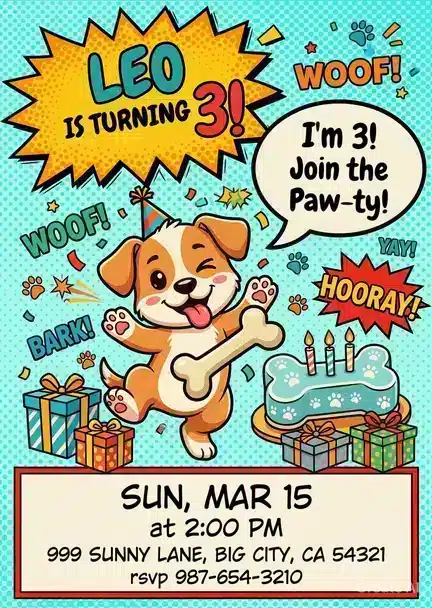 Comic Book Dog Birthday Invitation | Pop Art Pawty Template