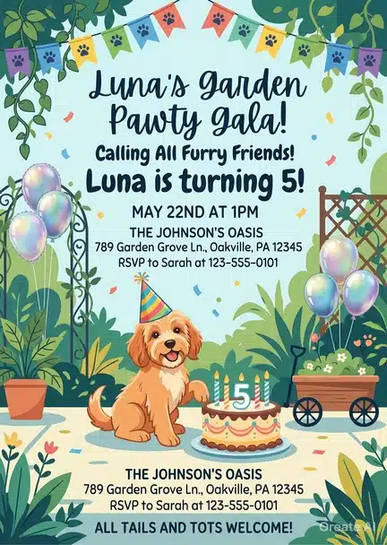 Puppy Pawty in the Yardy Boy Dog Birthday Photo Invitation