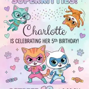 SuperKitties Birthday Invitation | Cute Kitten Party Template