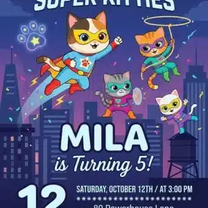 SuperKitties Birthday Invitation | Editable Kitten Theme Invite