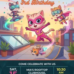 SuperKitties Birthday Invitation | Cute Kitten Party Template