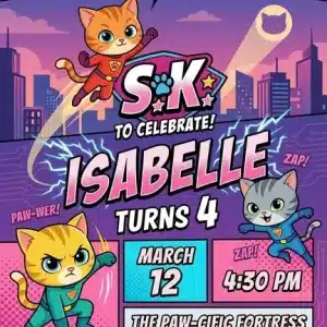 SuperKitties Birthday Invitation Template | Cute Kitten Party