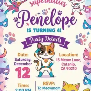 SuperKitties Birthday Invitation | Cute Kitten Party Template