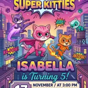 SuperKitties Birthday Invitation Template - Cute Kitten Party