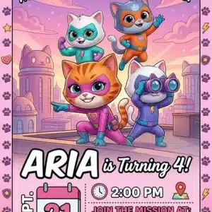 SuperKitties Birthday Invitation | Cute Kitten Party Template