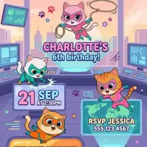 SuperKitties Birthday Invitation | Cute Kitten Party Template