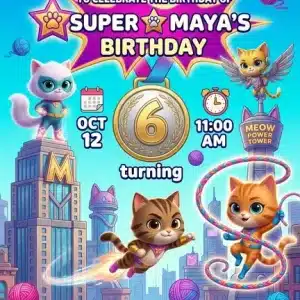 SuperKitties Birthday Invitation | Cute Kitten Party Template