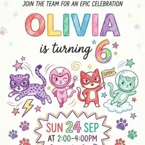 SuperKitties Birthday Invitation - Editable Cute Kitten Theme