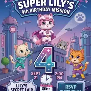 SuperKitties Birthday Invitation | Cute Kitten Party Template