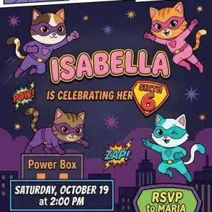 SuperKitties Birthday Invitation Template - Cute Kitten Party Invite