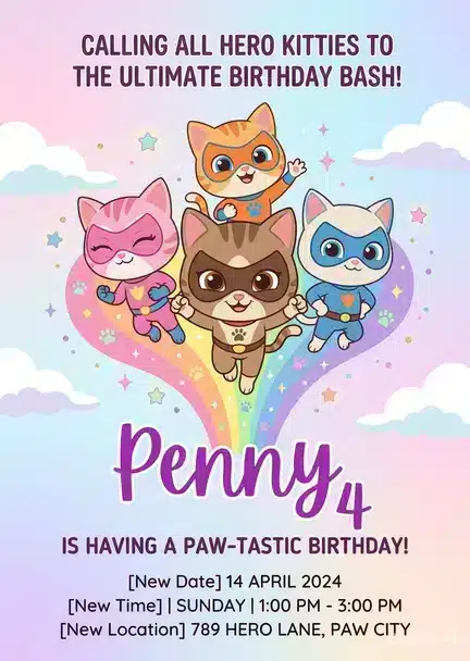 Super Kitties Birthday Invitation | Editable Party Theme