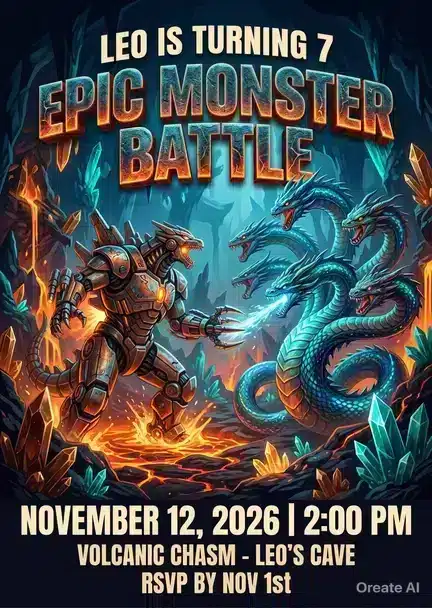 King of Monsters Birthday Invitation - Godzilla & Kong Theme
