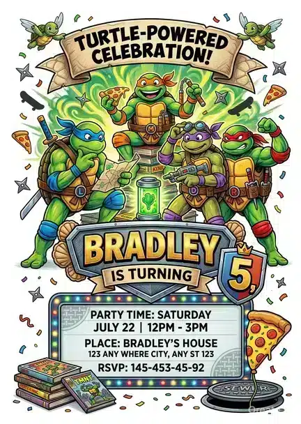 Ninja Turtle Birthday Invitation - Editable Karate Party Invite