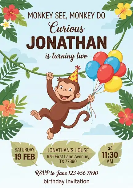Curious George Birthday Invitation Template