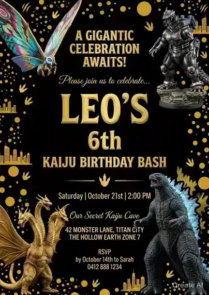 Godzilla Birthday Invitation | Editable Digital Template
