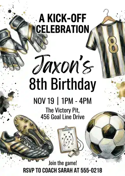 Watercolor Soccer Birthday Invitation | Trophy Sports Party Invite