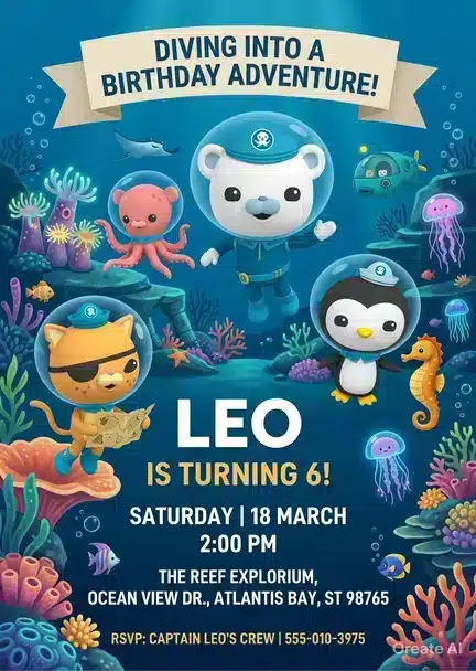 Octonauts Birthday Invitation Template | Sea Adventure Kids Party Invite