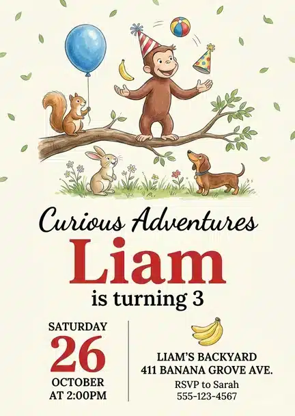 Curious George Birthday Invitation Template for Boys