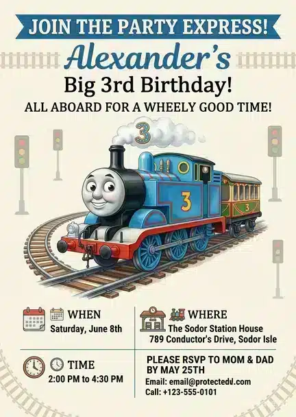 Thomas & Friends Train Birthday Invitation Template