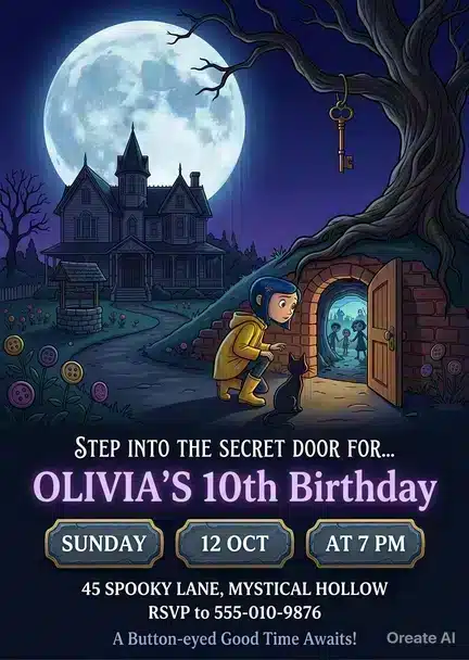 Spooky Coraline Birthday Invitation | Editable Digital Template
