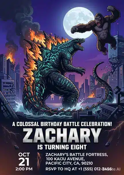 Godzilla vs Kong Birthday Invitation | King of the Monsters