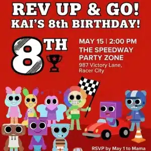 Dandy's World Racing Theme Birthday Invitation Template