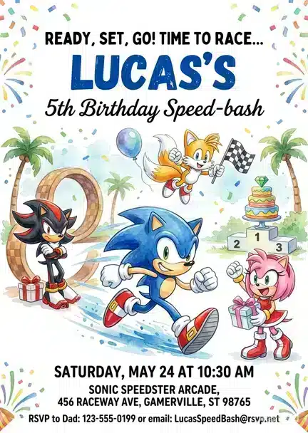 Sonic the Hedgehog Birthday Invitation Template