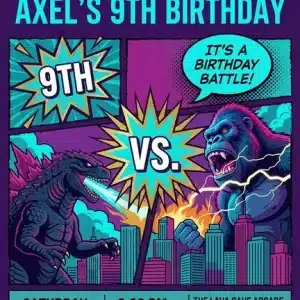 Neon Monster Comic Style Birthday Invitation | Digital Template