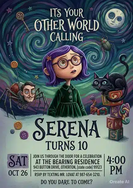 Coraline Birthday Invitation Template - Spooky & Whimsical