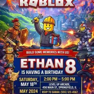 Roblox Birthday Invitation Template - Editable Gamer Party Invite