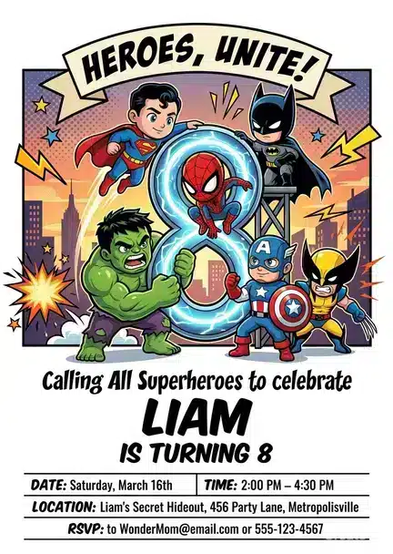 Avengers Superhero Birthday Invitation Template