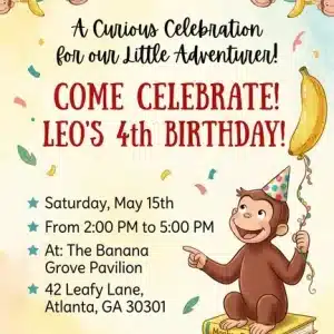 Curious George 1st Birthday Invitation | Editable Monkey Theme