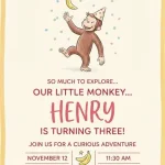Curious George Birthday Invitation | Vintage Style Digital Invite