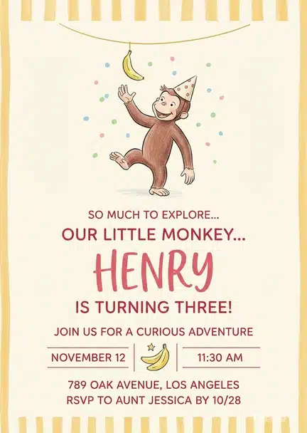 Curious George Birthday Invitation | Vintage Style Digital Invite