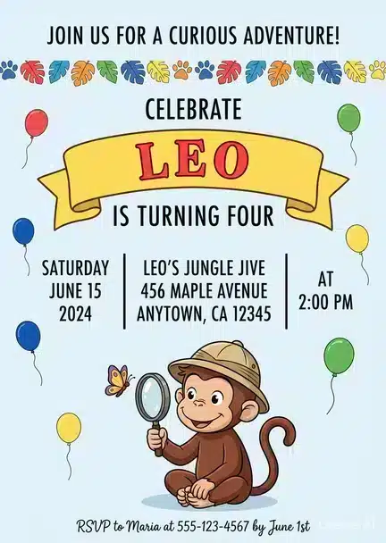 Curious George Birthday Invitation Template