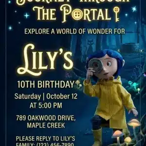 Spooky Coraline Birthday Invitation Template