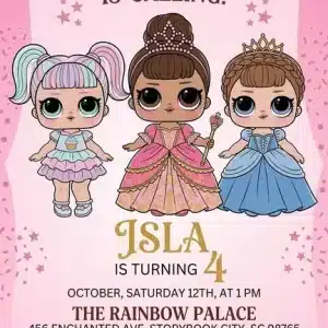 Pink Doll Birthday Invitation - Editable Kids Party Template