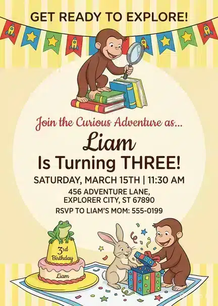 Curious George Birthday Invitation | Editable Monkey Party Invite