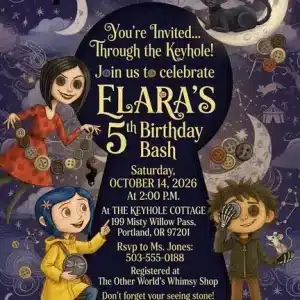 Coraline Birthday Invitation Template | Spooky Whimsical Party