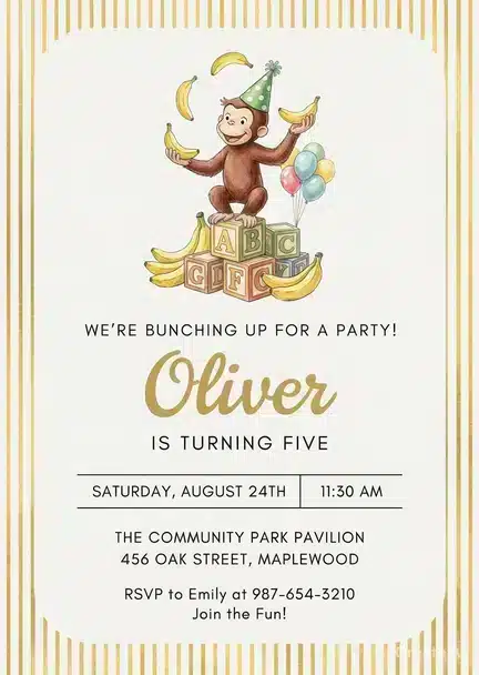 Curious George Birthday Invitation Set | Monkey Theme Party Invite