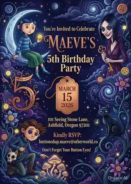 Coraline Birthday Invitation | Spooky Whimsical Party Invite
