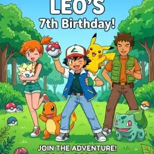 Pikachu & Friends Pokémon Birthday Invitation Template