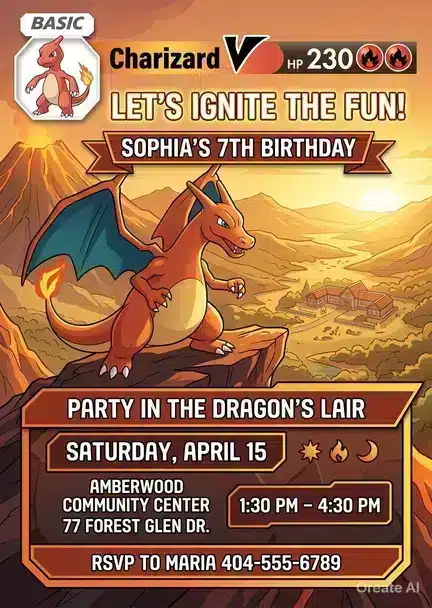Charizard VMAX Pokemon Birthday Invitation Template