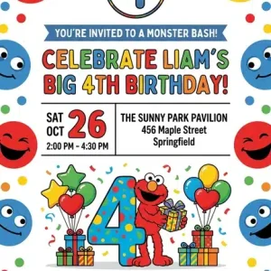Sesame Street Elmo Birthday Invitation | Editable Kids Party Template