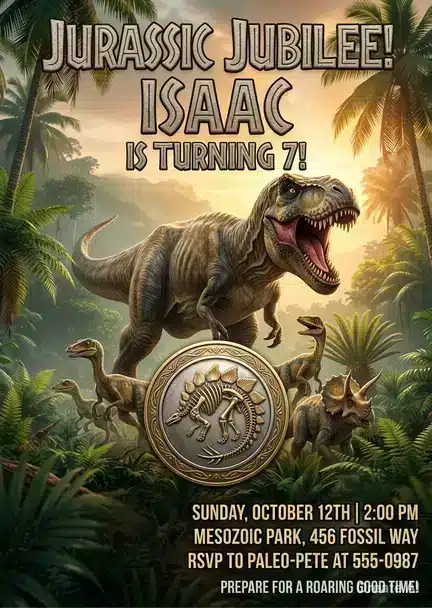 Animated T-Rex Roar Dinosaur Birthday Video Invitation