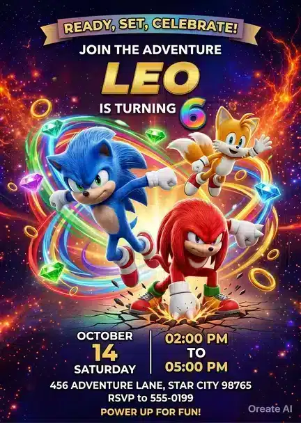 Sonic the Hedgehog Birthday Invitation Template