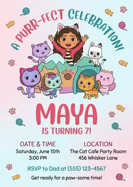 Gabby's Dollhouse Birthday Invitation, Editable Pandy Template