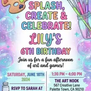 Neon Glow Pottery Painting Birthday Invitation